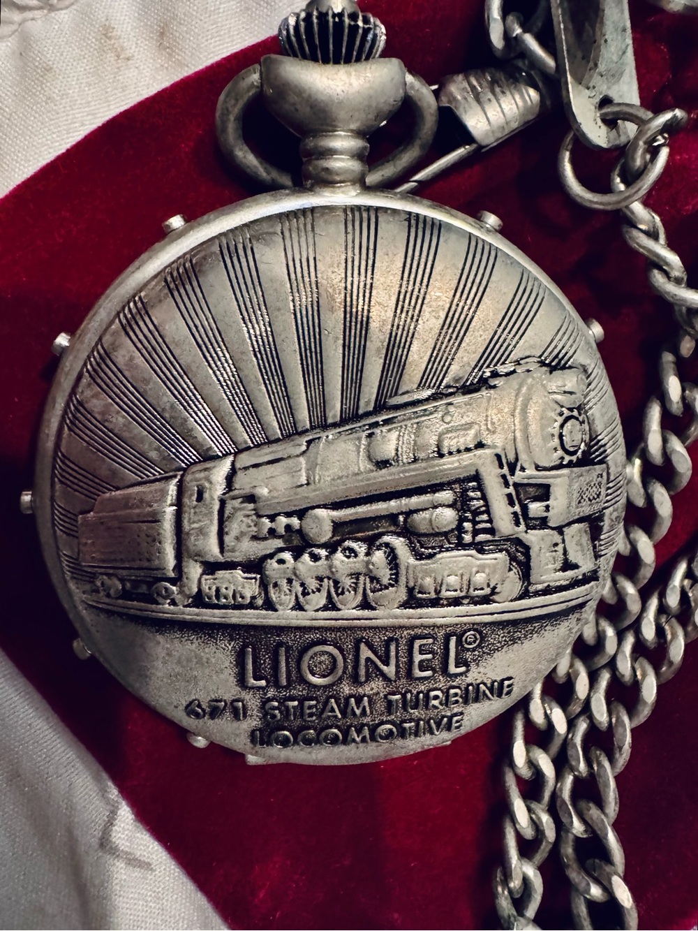 Vintage Lionel Pocket Watch Centennial Watch with Curb chain fob- needs battery